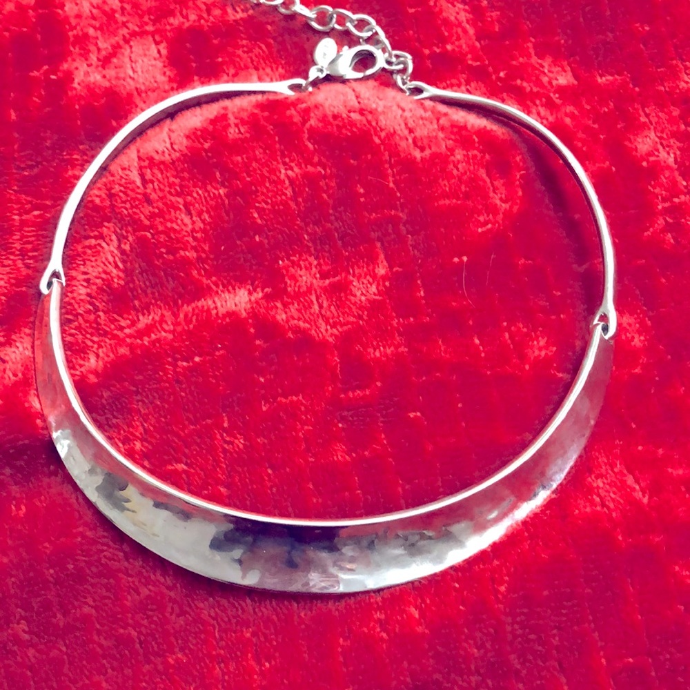Chicos Choker Necklace Silver Metal Hammered Finish Adjustable